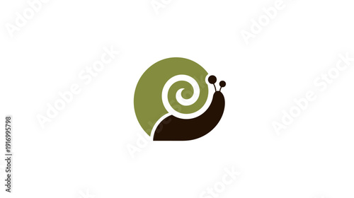 A stylized illustration featuring a snail in two tones, olive green and dark brown