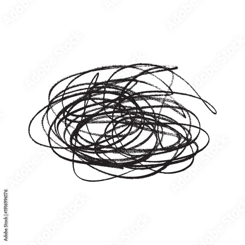 Hand-drawn messy scribble doodle vector illustration, tangled ink lines for chaos and confusion concept
