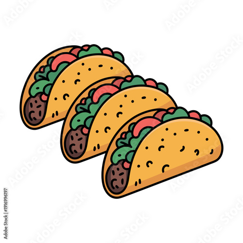 A colorful illustration of three tacos side by side