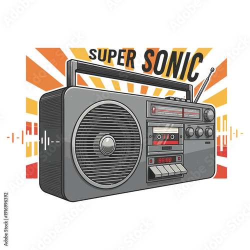 Retro Boombox Illustration – Vintage Music Super Sonic Street Art