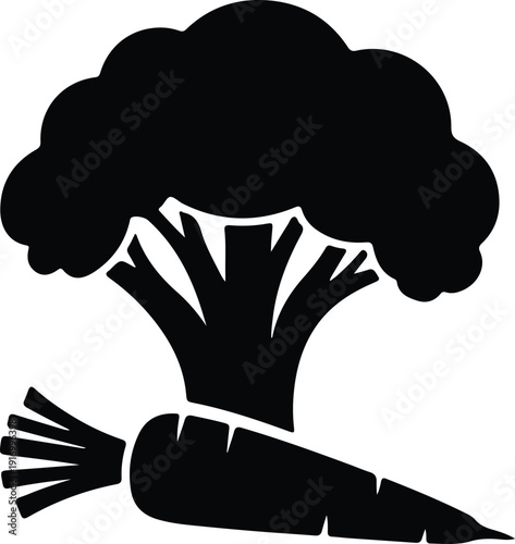 silhouette broccoli and carrot healthy food simple graphic vector design