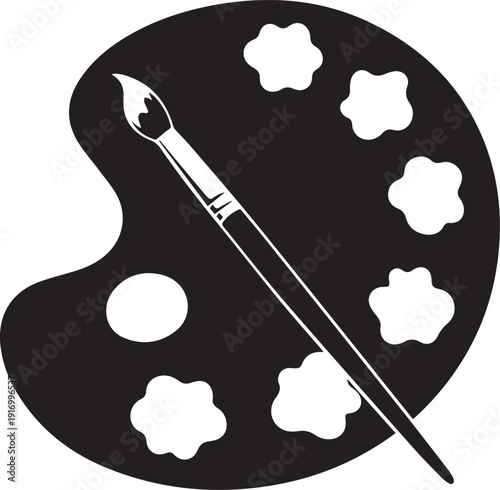 Black paint palette with brush for artistic creativity
