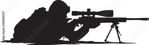 Silhouette of a person aiming with a rifle and scope