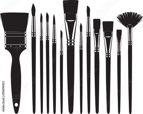 Collection of various paint brushes for artistic use