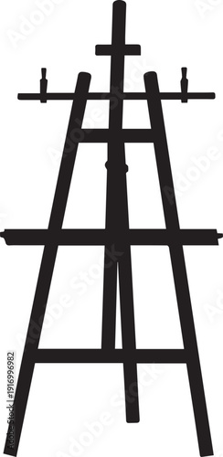 Black silhouette of an artist's easel on white background