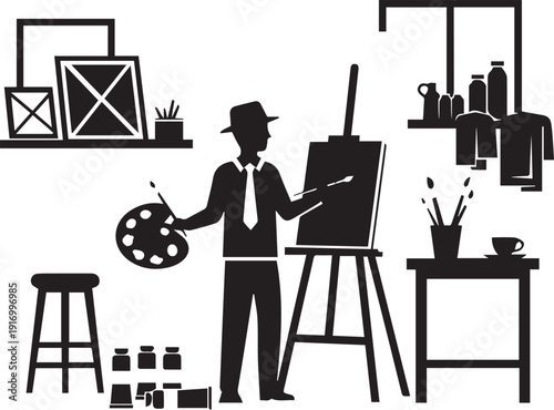 Professional artist creating masterpiece in studio