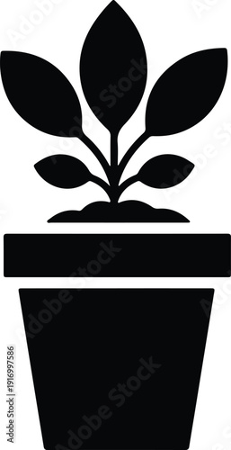 silhouette houseplant growing in a pot simple botanical natural vector design