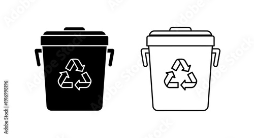 Recycling bin icon set, eco-friendly waste disposal symbols, sustainable living design Vector