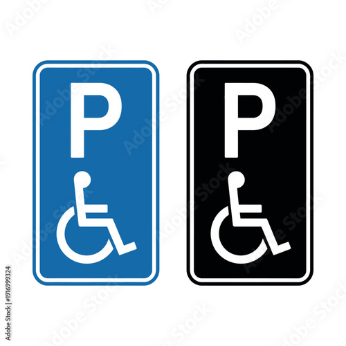 Two parking signs for disabled people with wheelchair symbol
