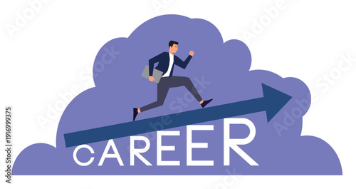 Career growth and success concept. Businessman running up for promotion