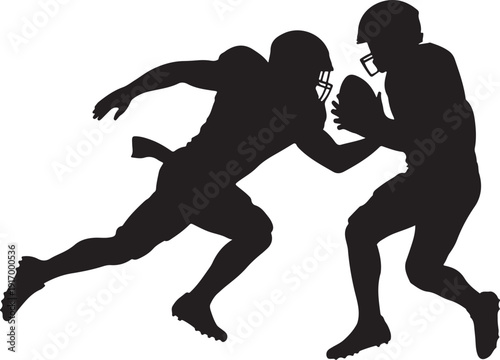Silhouette of Football Players in Action tackle running