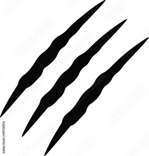 Three black claw marks on white background  sharp and wavy lines