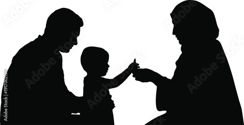 Silhouette of Parents and Child Reaching Out family