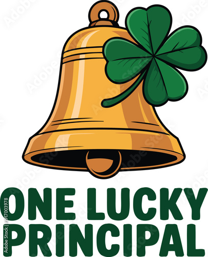 Lucky principal with golden bell and shamrock on transparent background for stpatricks day