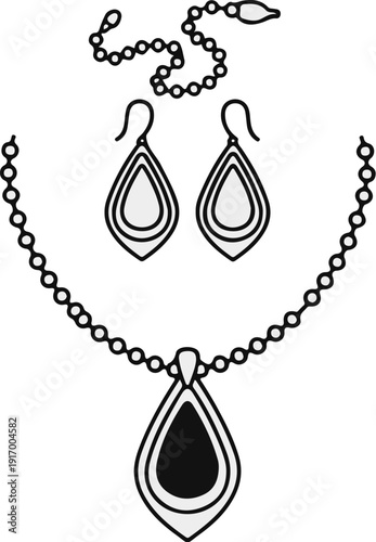 A beaded necklace with a pendant and matching tear-drop earrings