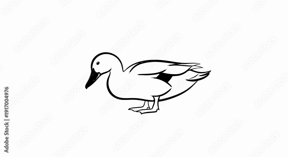 Fototapeta premium A black and white line drawing of a duck standing on its webbed feet