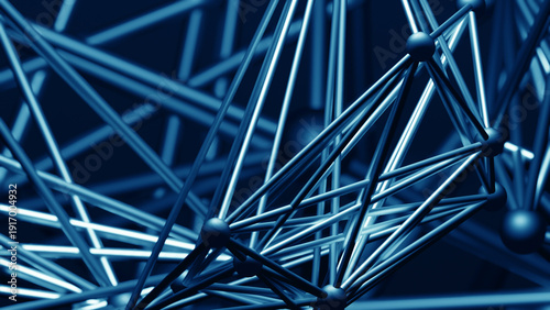 BLUE Complex arrangement of metallic lines creates a sophisticated network, symbolizing technology and communication. The interplay of shapes highlights modern design elements.	
