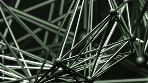 black Complex arrangement of metallic lines creates a sophisticated network, symbolizing technology and communication. The interplay of shapes highlights modern design elements.	
