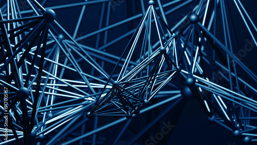 BLUE Complex arrangement of metallic lines creates a sophisticated network, symbolizing technology and communication. The interplay of shapes highlights modern design elements.	
