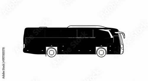A black and white outline illustration of a modern, elongated passenger bus