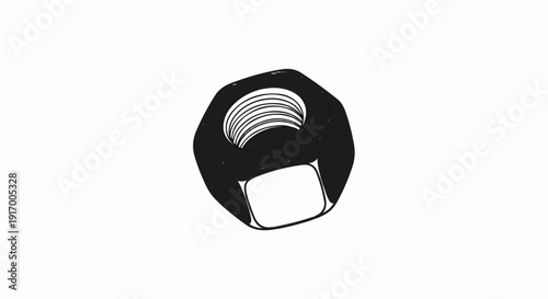 A black hexagonal nut with internal threads, isolated on white