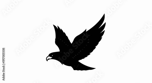A black silhouette of a bird with spread wings is in flight