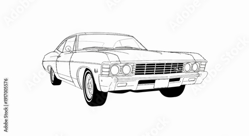A black and white sketch of a vintage coupe car's front end