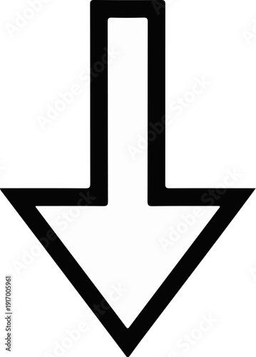 A bold, black, downward-pointing arrow symbol against a white background