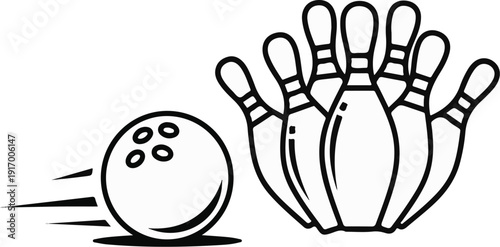 A bowling ball streaks towards a cluster of pins in a dynamic cartoon style
