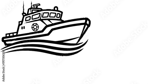 A graphic illustration of a speedboat cutting through wavy water