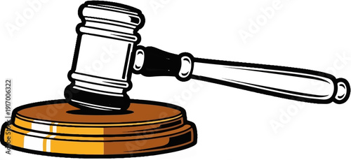 A graphic illustration of a wooden gavel resting on its sounding block