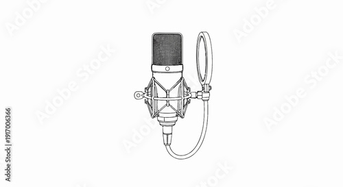 A graphic outline of a studio microphone with a pop filter