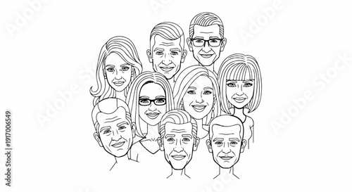 A group of diverse cartoon faces in a collage-like arrangement