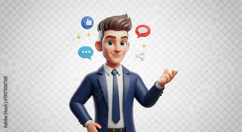 Confident businessman presenting with social media icons