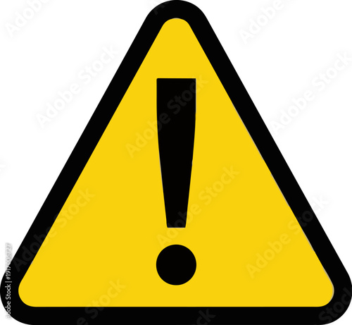 A bright yellow triangle with a thick black border contains a black exclamation mark symbol