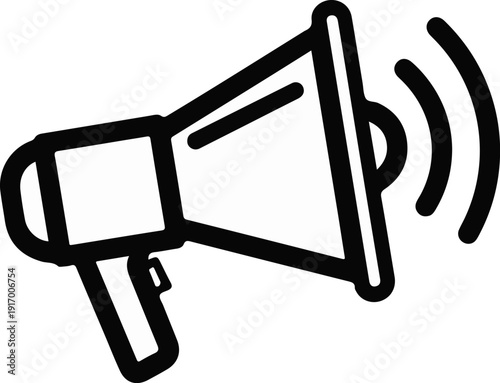 A simple black line drawing of a megaphone emitting sound waves