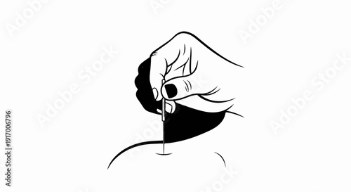 A hand holding a needle piercing skin for acupuncture or injection