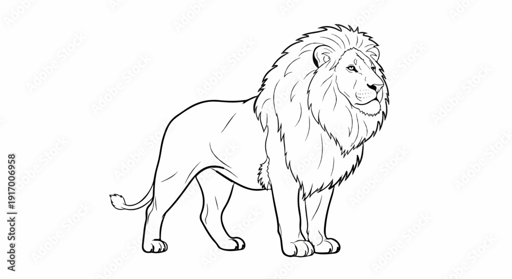 Obraz premium A majestic lion with a full mane stands proudly, its gaze focused ahead