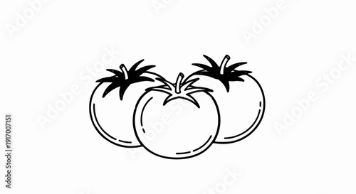 A hand-drawn illustration of three ripe tomatoes on a white background