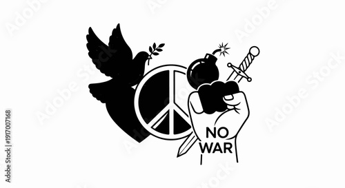 A powerful black and white image symbolizing peace over conflict