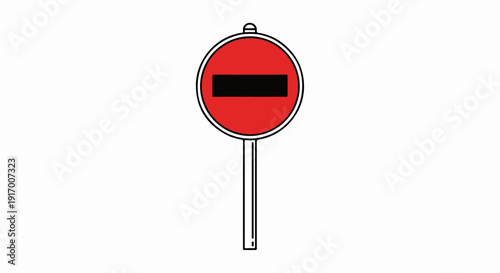 A red and white circular sign with a black bar on a pole