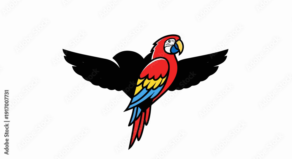 Fototapeta premium A colorful parrot with red, yellow, and blue feathers, wings spread