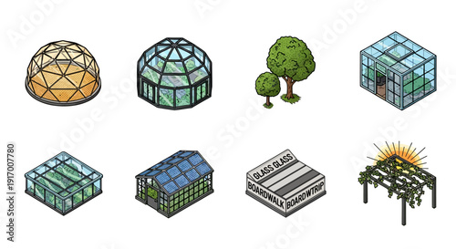 Isometric greenhouse designs and botanical structures for sustainable architecture