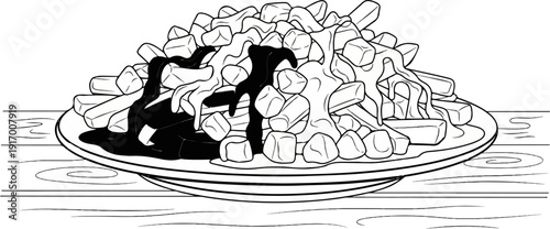 A hearty serving of fries topped with cheese and gravy on a plate