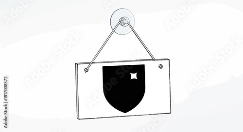 A shield emblem with a star is displayed on a hanging sign