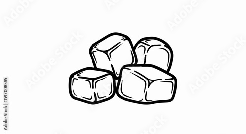 A simple black and white illustration of several ice cubes stacked