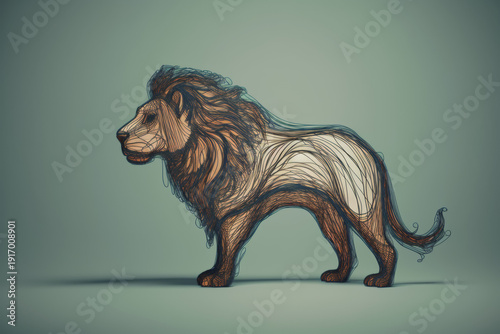 Wallpaper Mural Lion Walking Continuous Line Drawing Digital Illustration Torontodigital.ca