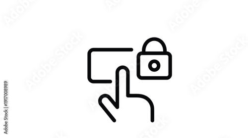 Simple line icon of a hand clicking on a padlock symbolizing security and privacy.