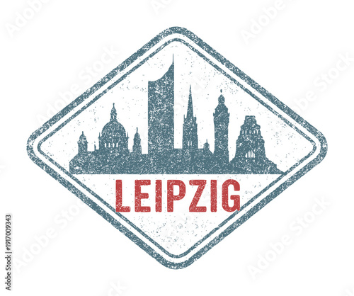 eroded imprint stamp of leipzig city skyline silhouette