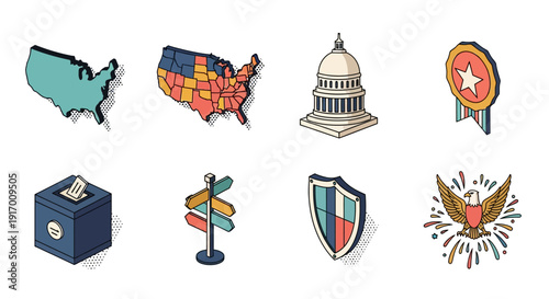 United states voting and political symbols in isometric design